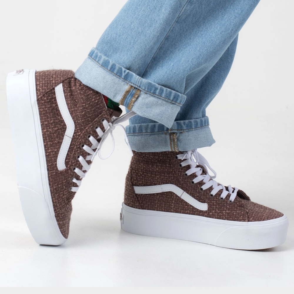 Vans SK8-Hi Tapered Stackform Tweed Taupe Women’s Hightop Sneaker Size 9.5